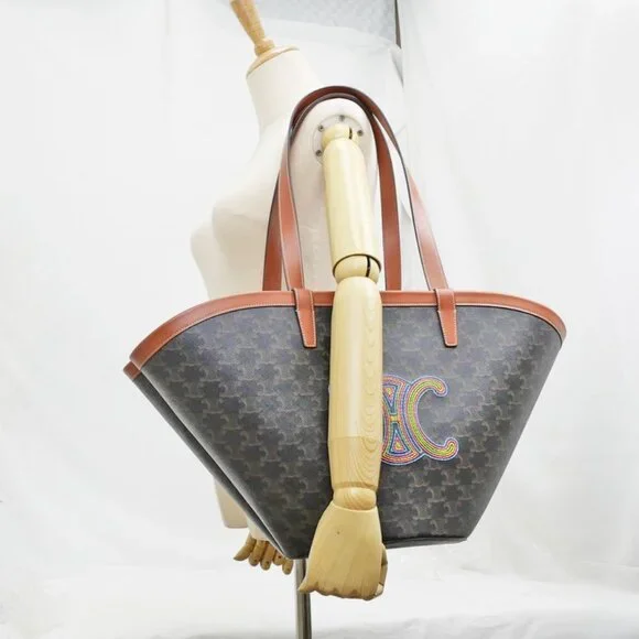 Celine Coufan Brown Triomphe Canvas Tote Bag Multicolor Logo - Picture 8 of 9